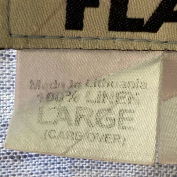 FLAX 100% Linen Laghenlook Blue Chambray Buttondown Shirt L - Picture 6 of 6